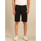 Linen Club Men's Linen Black Solid Contemporary Fit Casual Shorts