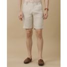 Mens Linen Beige Solid Contemporary Fit Casual Shorts
