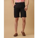 Mens Linen Black Solid Contemporary Fit Casual Shorts