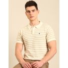 Linen Club Men's Linen Rich Beige Solid Contemporary Fit Half Sleeve Polo Neck T-shirt
