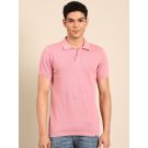 Linen Club Men's Linen Rich Pink Solid Contemporary Fit Half Sleeve Polo Neck T-shirts 