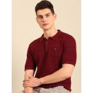 Linen Club Men's Linen Rich Maroon Solid Contemporary Fit Half Sleeve Polo Neck T-shirt
