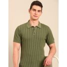Linen Club Men's  Olive Solid Half Sleeve Polo Neck Casual T-shirt