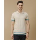 Men's Premium Blended Linen Beige Solid Contemporary Fit Half Sleeve Polo Neck Casual T-Shirt