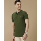 Men's Premium Blended Linen Green Solid Contemporary Fit Half Sleeve Polo Neck Casual T-Shirt