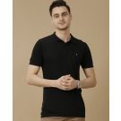 Men's Premium Blended Linen Black Solid Contemporary Fit Half Sleeve Polo Neck Casual T-Shirt