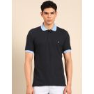 Linen Club Men's Linen Rich Black Solid Contemporary Fit Half Sleeve Polo Neck T-shirts 