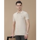 Men's Premium Blended Linen Beige Solid Contemporary Fit Half Sleeve Polo Neck Casual T-Shirt