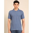 Linen Club Men's Linen Rich Blue Solid Contemporary Fit Half Sleeve Polo Neck T-shirts 