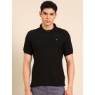 Linen Club Men's Linen Rich Black Solid Contemporary Fit Half Sleeve Polo Neck T-shirts 
