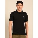 Linen Club Men's Linen Rich Black Solid Contemporary Fit Half Sleeve Polo Neck T-shirts 