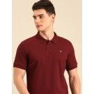 Linen Club Men's Linen Rich Maroon Solid Contemporary Fit Half Sleeve Polo Neck T-shirt