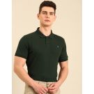 Linen Club Men's Linen Rich Green Solid Contemporary Fit Half Sleeve Polo Neck T-shirt