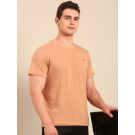 Linen Club Men's  Brown Solid Half Sleeve Crew Neck Casual T-shirt