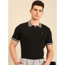 Linen Club Men's Linen Rich Black Solid Contemporary Fit Half Sleeve Polo Neck T-shirt