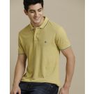 Men's Premium Blended Linen Yellow Solid Contemporary Fit Half Sleeve Polo Collar Casual T-Shirt