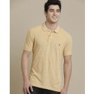 Men's Premium Blended Linen Yellow Solid Contemporary Fit Half Sleeve Polo Collar Casual T-Shirt
