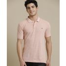 Men's Premium Blended Linen Pink Solid Contemporary Fit Half Sleeve Polo Collar Casual T-Shirt