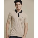 Men's Premium Blended Linen Beige Solid Contemporary Fit Half Sleeve Polo Collar Casual T-Shirt