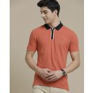 Men's Premium Blended Linen Red Solid Contemporary Fit Half Sleeve Polo Collar Casual T-Shirt