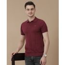 Men's Premium Blended Linen Red Striped Contemporary Fit Half Sleeve Polo Neck Casual T-Shirt
