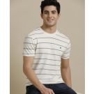 Men's Premium Blended Linen Blue Striped Contemporary Fit Half Sleeve Crew Neck Casual T-Shirt