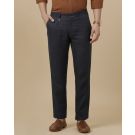 Linen Club Men's Linen Blue Checked Contemporary Fit Casual Trouser