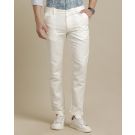 Mens Linen Off White Solid Contemporary Fit Casual Trousers