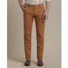 Mens Linen Rust Solid Contemporary Fit Casual Trousers