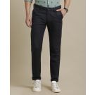 Mens Linen Navy Blue Solid Contemporary Fit Casual Trousers