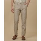 Linen Club Men's Linen Beige Solid Contemporary Fit Casual Trouser