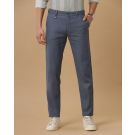 Mens Linen Blue Solid Contemporary Fit Casual Trousers