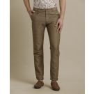 Mens Linen Brown Solid Contemporary Fit Casual Trousers