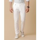 Mens Linen White Solid Contemporary Fit Casual Trousers