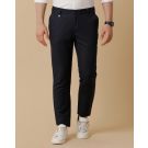 Mens Linen Navy Solid Contemporary Fit Casual Trousers