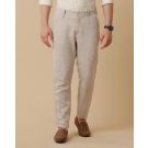 Mens Linen Beige Solid Contemporary Fit Casual Trousers