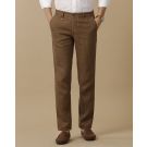 Mens Linen Brown Solid Contemporary Fit Casual Trousers