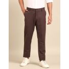 Linen Club Men's Linen Rich Brown Solid Contemporary Fit Casual Trouser