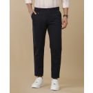 Linen Club Men's Linen Navy Blue Solid Contemporary Fit Casual Trouser