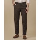 Linen Club Men's Linen Brown Solid Contemporary Fit Casual Trouser