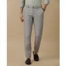 Mens Linen Grey Solid Contemporary Fit Casual Trousers