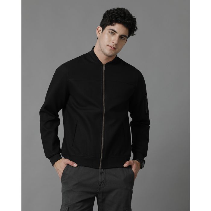 Men's Black Solid Jacket