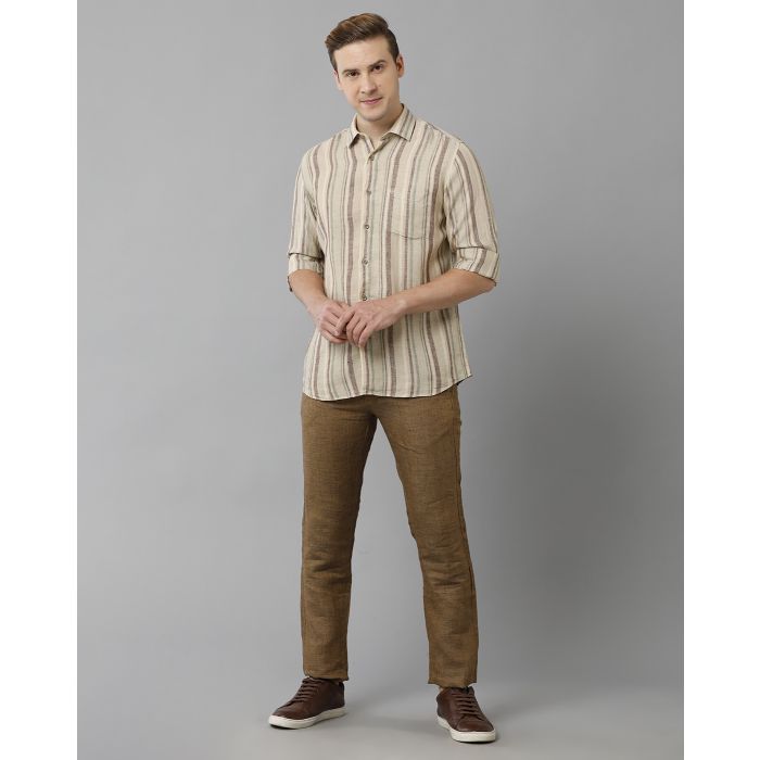 Men's Pure Linen Multicolor Striped Contemporary Fit Full